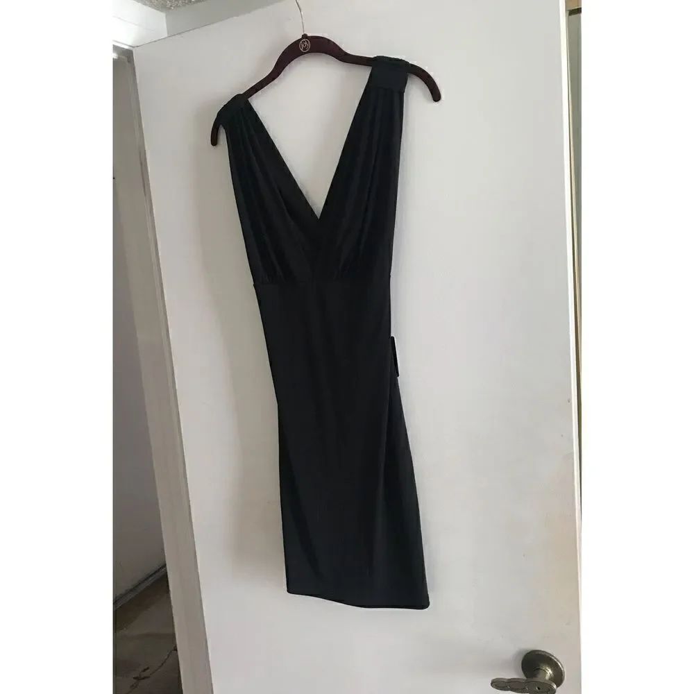 NWT~Express Black Plunge Wrap Cocktail Dress Sz Medium